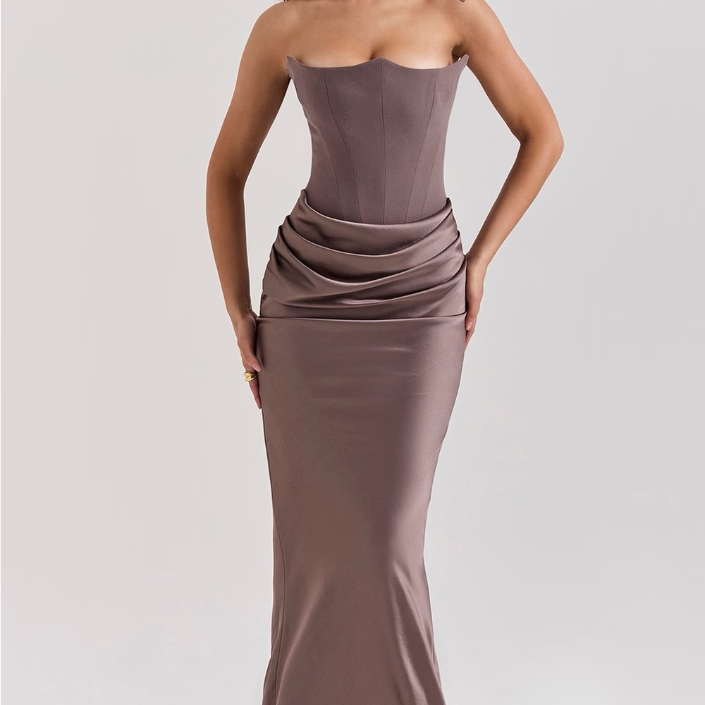 House of CB Purple Ruched Strapless Bodycon Dress